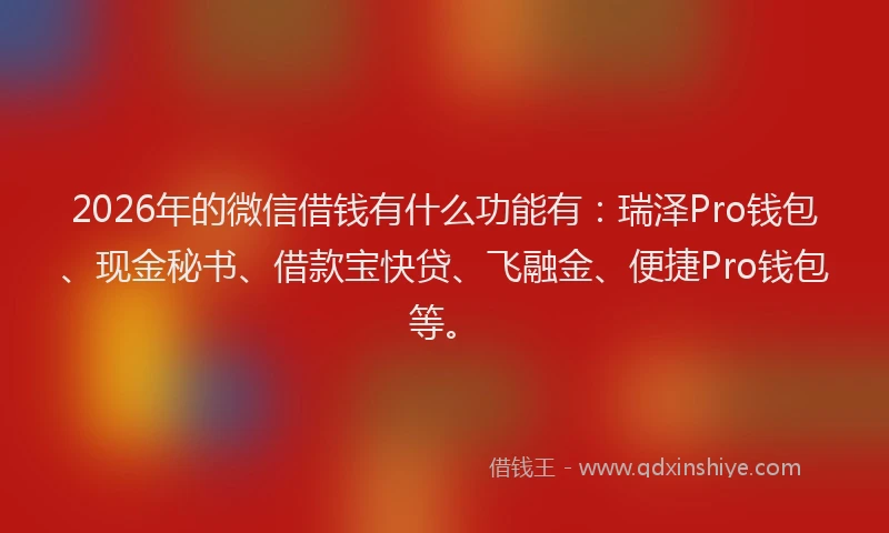 2026年的微信借钱有什么功能有：瑞泽Pro钱包、现金秘书、借款宝快贷、飞融金、便捷Pro钱包等。
