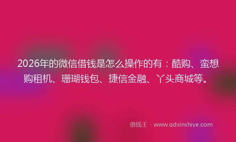 2026年的微信借钱是怎么操作的有:酷购、蛮想购租机、珊瑚钱包、捷信金融、丫头商城等。