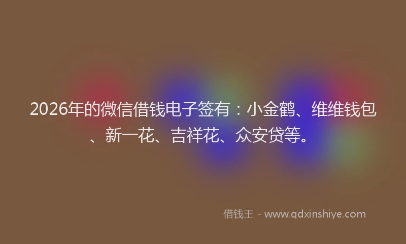 2026年的微信借钱电子签有：小金鹤、维维钱包、新一花、吉祥花、众安贷等。