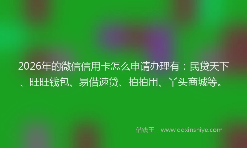 2026年的微信信用卡怎么申请办理有：民贷天下、旺旺钱包、易借速贷、拍拍用、丫头商城等。