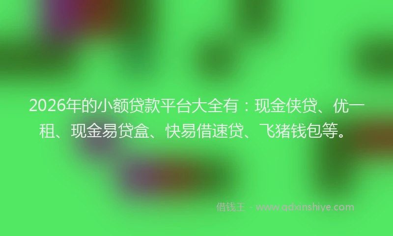 2026年的小额贷款平台大全有：现金侠贷、优一租、现金易贷盒、快易借速贷、飞猪钱包等。