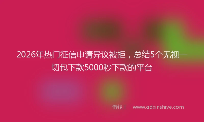 2026年热门征信申请异议被拒，总结5个无视一切包下款5000秒下款的平台