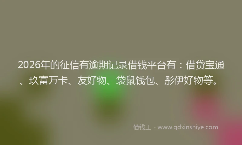2026年的征信有逾期记录借钱平台有：借贷宝通、玖富万卡、友好物、袋鼠钱包、彤伊好物等。