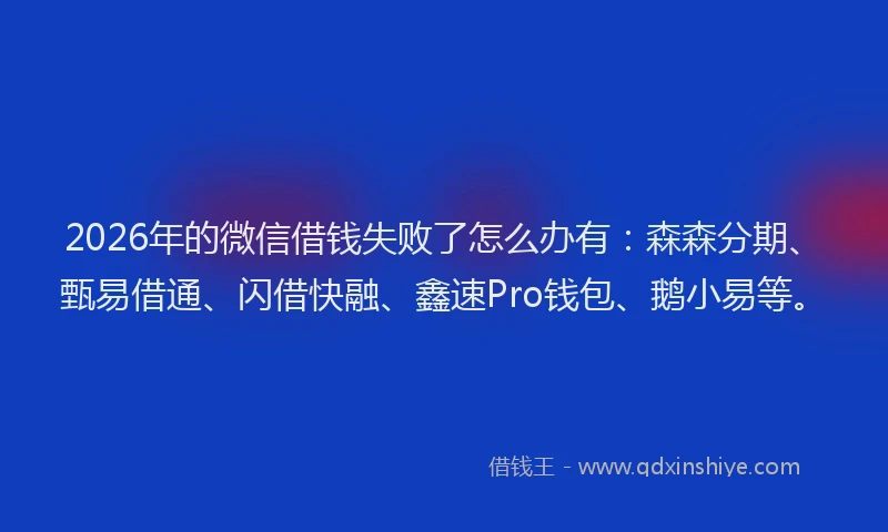 2026年的微信借钱失败了怎么办有:森森分期、甄易借通、闪借快融、鑫速Pro钱包、鹅小易等。