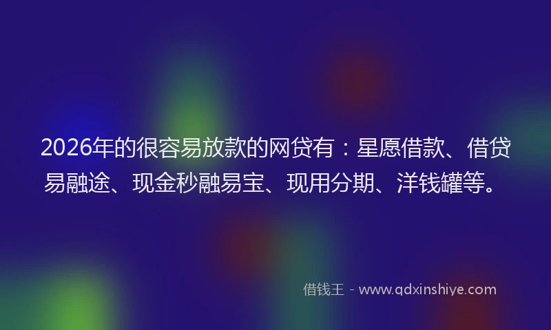 2026年的很容易放款的网贷有：星愿借款、借贷易融途、现金秒融易宝、现用分期、洋钱罐等。