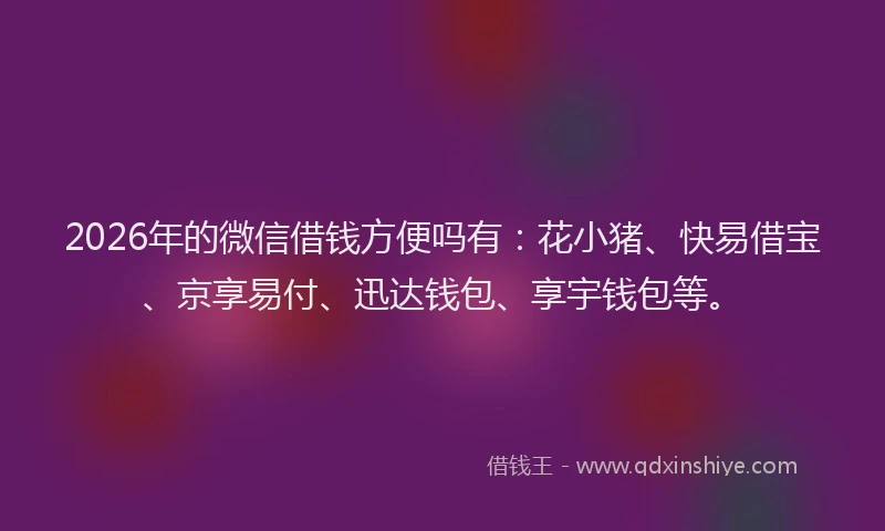2026年的微信借钱方便吗有：花小猪、快易借宝、京享易付、迅达钱包、享宇钱包等。
