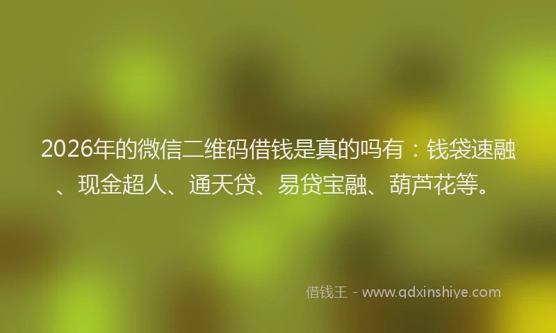 2026年的微信二维码借钱是真的吗有：钱袋速融、现金超人、通天贷、易贷宝融、葫芦花等。