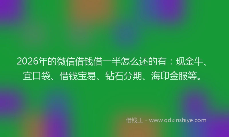 2026年的微信借钱借一半怎么还的有:现金牛、宜口袋、借钱宝易、钻石分期、海印金服等。