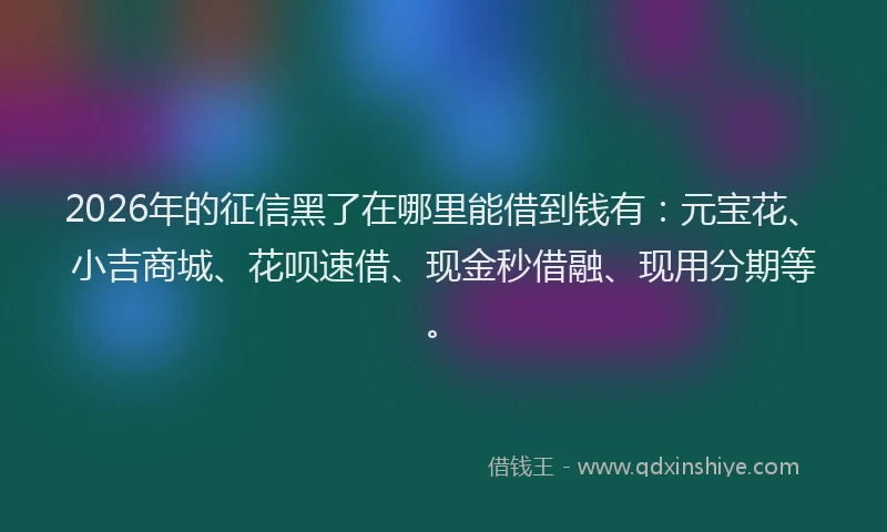 2026年的征信黑了在哪里能借到钱有:元宝花、小吉商城、花呗速借、现金秒借融、现用分期等。