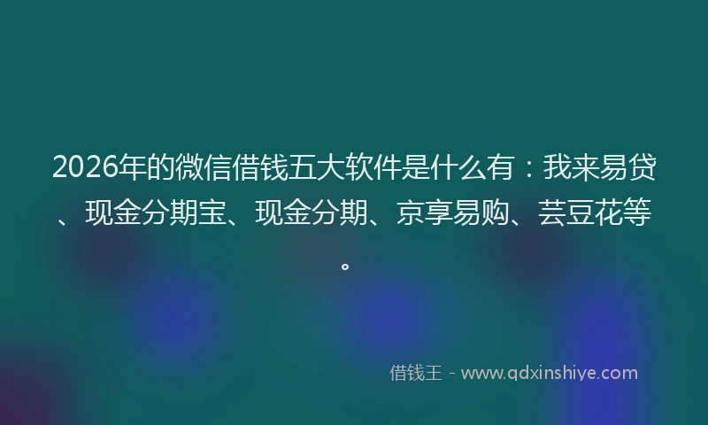 2026年的微信借钱五大软件是什么有：我来易贷、现金分期宝、现金分期、京享易购、芸豆花等。