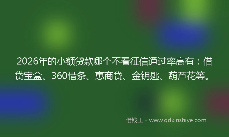 2026年的小额贷款哪个不看征信通过率高有:借贷宝盒、360借条、惠商贷、金钥匙、葫芦花等。