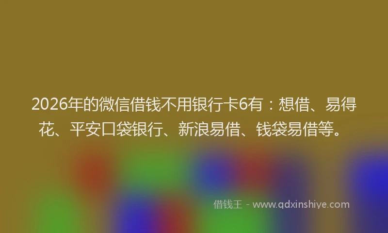 2026年的微信借钱不用银行卡6有：想借、易得花、平安口袋银行、新浪易借、钱袋易借等。