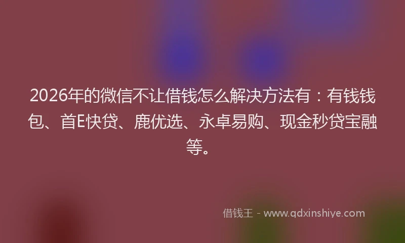 2026年的微信不让借钱怎么解决方法有：有钱钱包、首E快贷、鹿优选、永卓易购、现金秒贷宝融等。