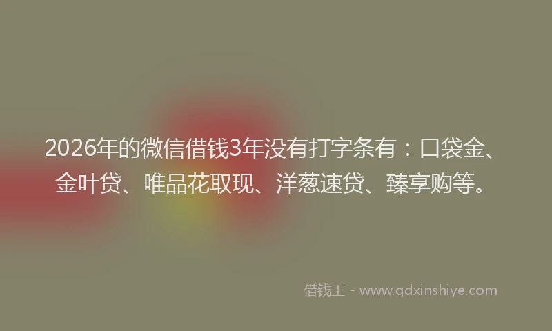 2026年的微信借钱3年没有打字条有：口袋金、金叶贷、唯品花取现、洋葱速贷、臻享购等。
