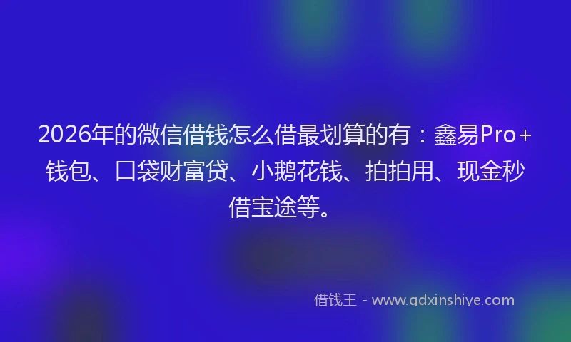 2026年的微信借钱怎么借最划算的有：鑫易Pro+钱包、口袋财富贷、小鹅花钱、拍拍用、现金秒借宝途等。