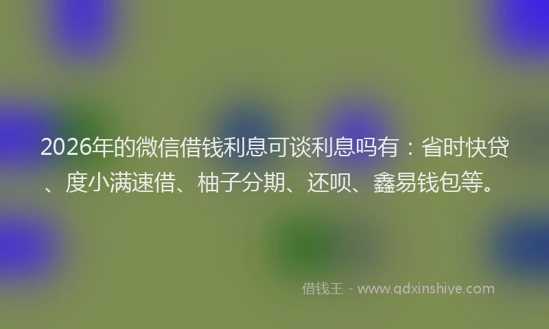 2026年的微信借钱利息可谈利息吗有：省时快贷、度小满速借、柚子分期、还呗、鑫易钱包等。
