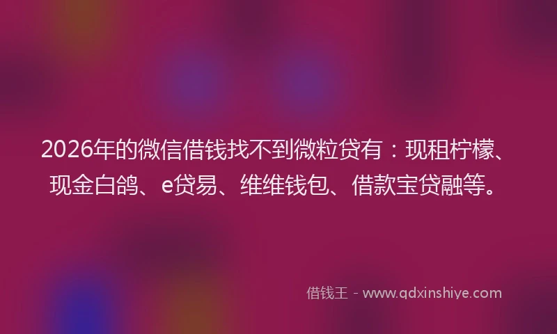 2026年的微信借钱找不到微粒贷有：现租柠檬、现金白鸽、e贷易、维维钱包、借款宝贷融等。