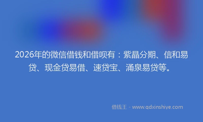 2026年的微信借钱和借呗有：紫晶分期、信和易贷、现金贷易借、速贷宝、涌泉易贷等。