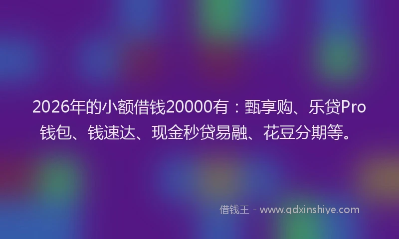 2026年的小额借钱20000有：甄享购、乐贷Pro钱包、钱速达、现金秒贷易融、花豆分期等。