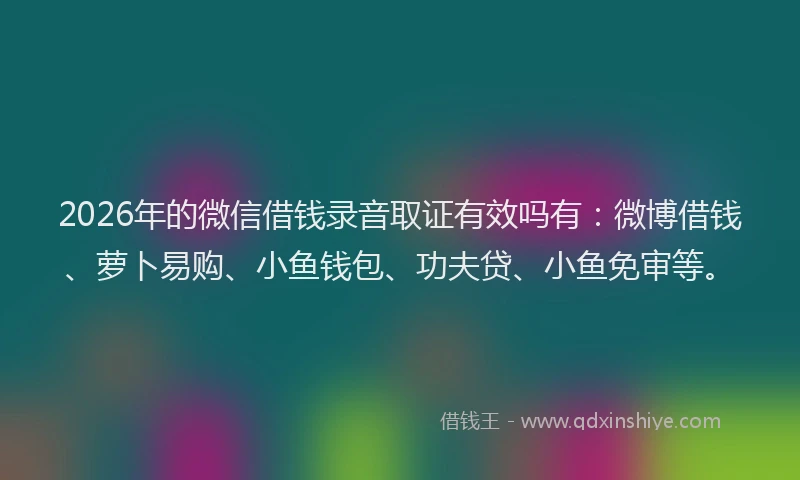 2026年的微信借钱录音取证有效吗有：微博借钱、萝卜易购、小鱼钱包、功夫贷、小鱼免审等。