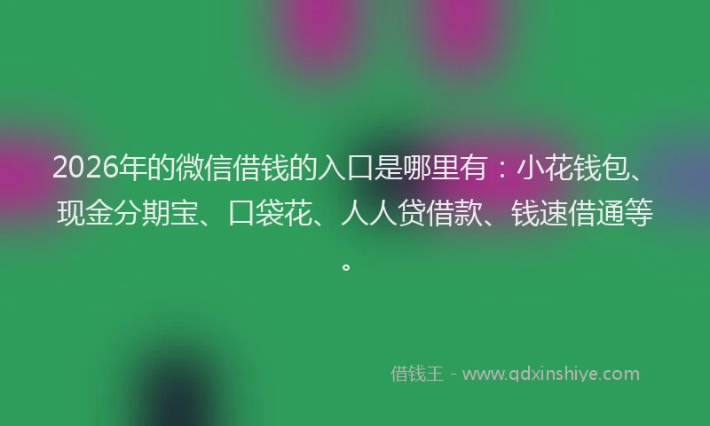 2026年的微信借钱的入口是哪里有：小花钱包、现金分期宝、口袋花、人人贷借款、钱速借通等。