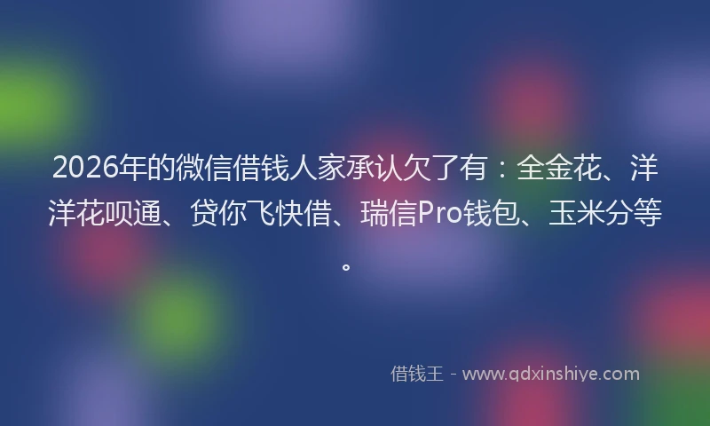 2026年的微信借钱人家承认欠了有:全金花、洋洋花呗通、贷你飞快借、瑞信Pro钱包、玉米分等。