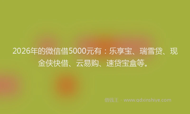 2026年的微信借5000元有：乐享宝、瑞雪贷、现金侠快借、云易购、速贷宝盒等。
