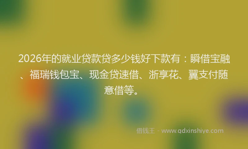 2026年的就业贷款贷多少钱好下款有:瞬借宝融、福瑞钱包宝、现金贷速借、浙享花、翼支付随意借等。
