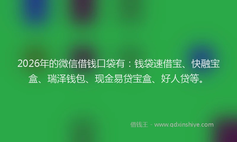 2026年的微信借钱口袋有：钱袋速借宝、快融宝盒、瑞泽钱包、现金易贷宝盒、好人贷等。