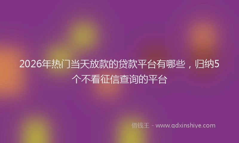 2026年热门当天放款的贷款平台有哪些，归纳5个不看征信查询的平台