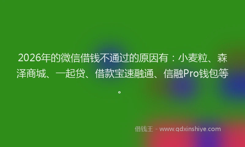 2026年的微信借钱不通过的原因有：小麦粒、森泽商城、一起贷、借款宝速融通、信融Pro钱包等。