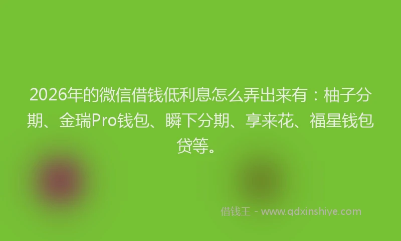 2026年的微信借钱低利息怎么弄出来有：柚子分期、金瑞Pro钱包、瞬下分期、享来花、福星钱包贷等。