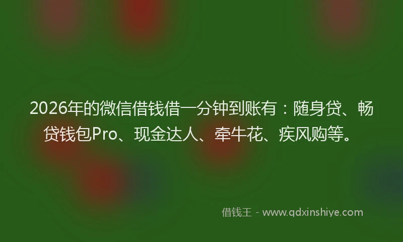 2026年的微信借钱借一分钟到账有:随身贷、畅贷钱包Pro、现金达人、牵牛花、疾风购等。