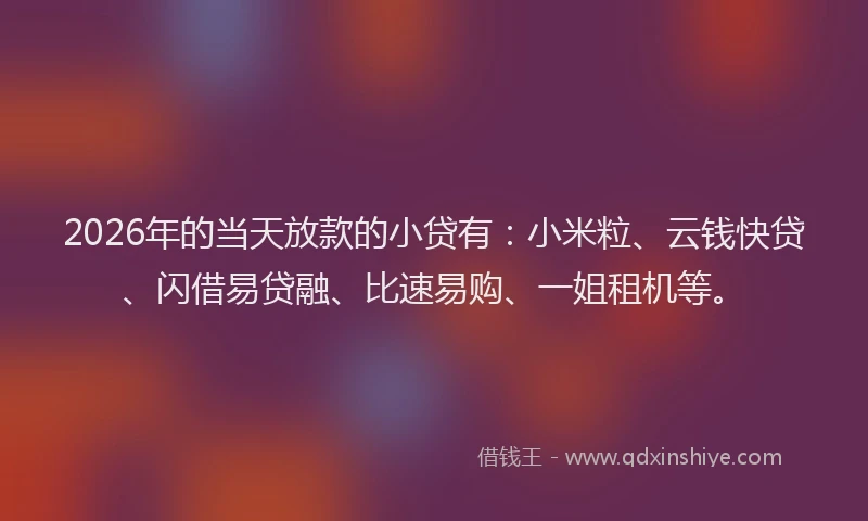2026年的当天放款的小贷有：小米粒、云钱快贷、闪借易贷融、比速易购、一姐租机等。