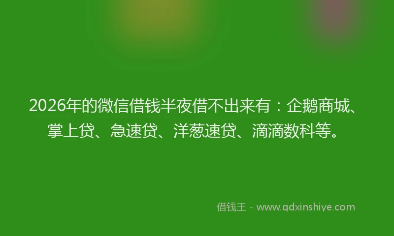 2026年的微信借钱半夜借不出来有：企鹅商城、掌上贷、急速贷、洋葱速贷、滴滴数科等。