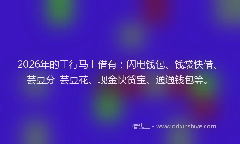 2026年的工行马上借有：闪电钱包、钱袋快借、芸豆分-芸豆花、现金快贷宝、通通钱包等。