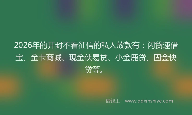 2026年的开封不看征信的私人放款有：闪贷速借宝、金卡商城、现金侠易贷、小金鹿贷、固金快贷等。