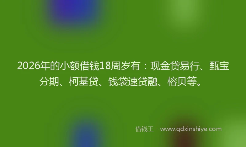 2026年的小额借钱18周岁有：现金贷易行、甄宝分期、柯基贷、钱袋速贷融、榕贝等。