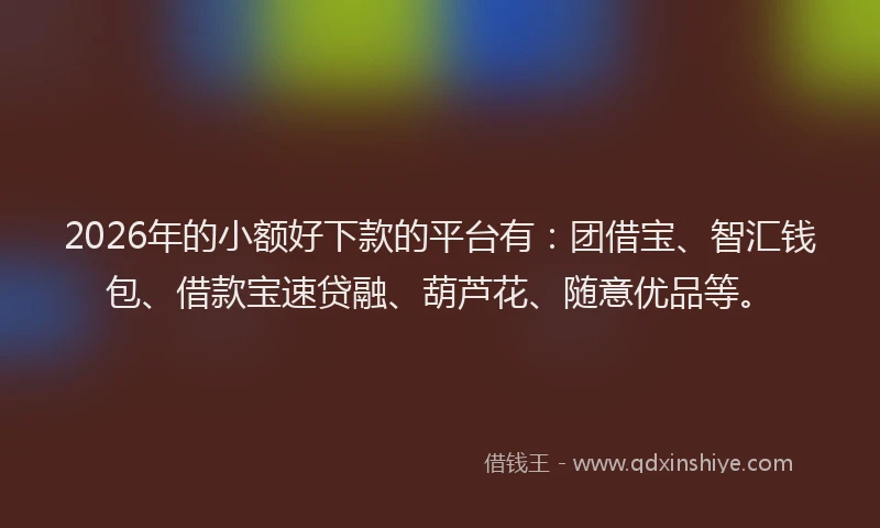 2026年的小额好下款的平台有：团借宝、智汇钱包、借款宝速贷融、葫芦花、随意优品等。