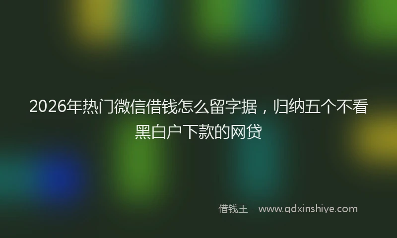 2026年热门微信借钱怎么留字据，归纳五个不看黑白户下款的网贷