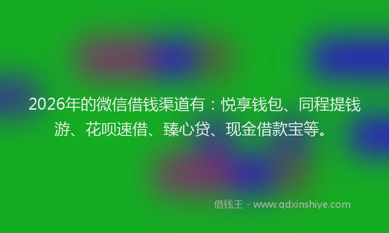 2026年的微信借钱渠道有：悦享钱包、同程提钱游、花呗速借、臻心贷、现金借款宝等。