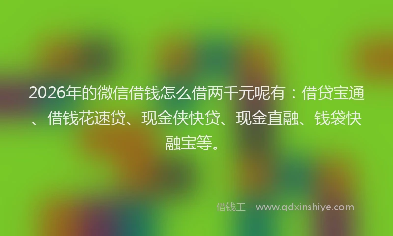 2026年的微信借钱怎么借两千元呢有：借贷宝通、借钱花速贷、现金侠快贷、现金直融、钱袋快融宝等。