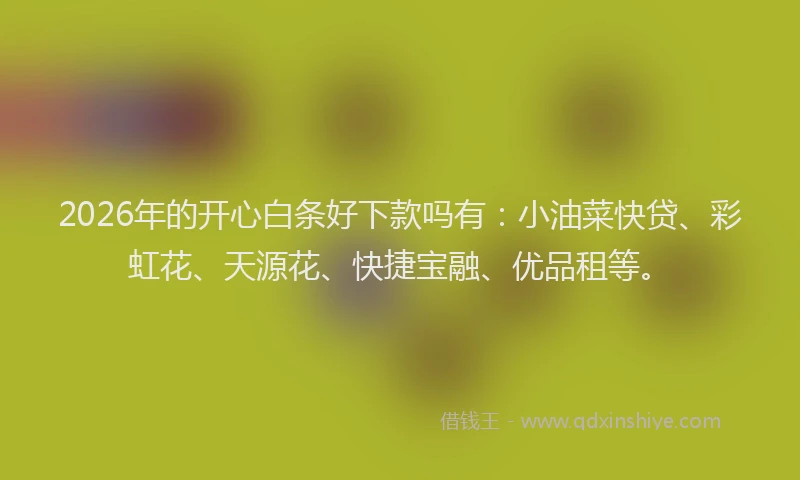 2026年的开心白条好下款吗有：小油菜快贷、彩虹花、天源花、快捷宝融、优品租等。