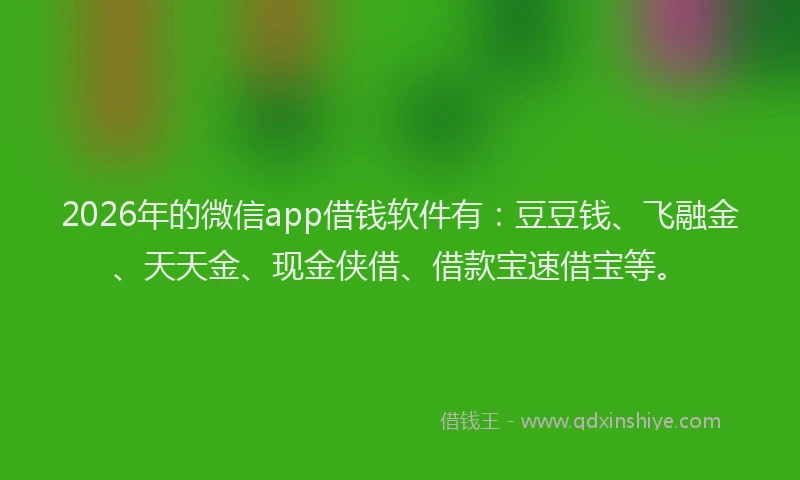 2026年的微信app借钱软件有：豆豆钱、飞融金、天天金、现金侠借、借款宝速借宝等。