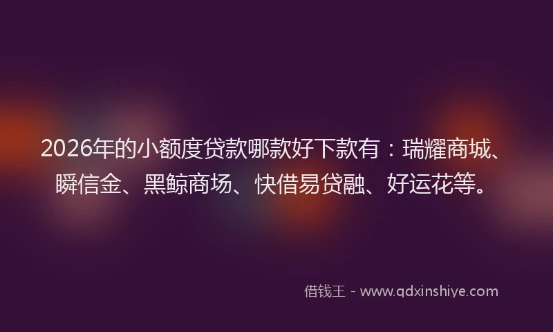 2026年的小额度贷款哪款好下款有：瑞耀商城、瞬信金、黑鲸商场、快借易贷融、好运花等。