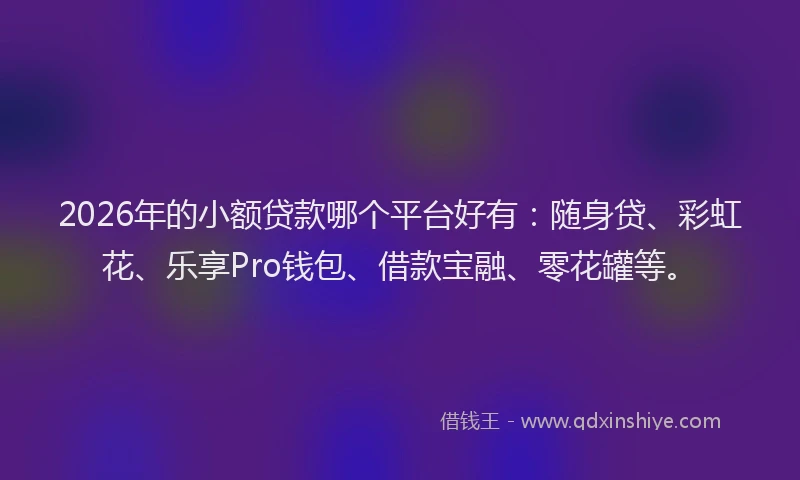 2026年的小额贷款哪个平台好有：随身贷、彩虹花、乐享Pro钱包、借款宝融、零花罐等。