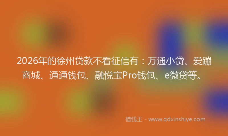 2026年的徐州贷款不看征信有:万通小贷、爱蹦商城、通通钱包、融悦宝Pro钱包、e微贷等。