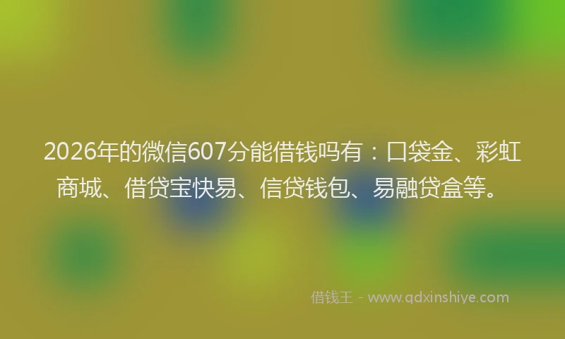 2026年的微信607分能借钱吗有：口袋金、彩虹商城、借贷宝快易、信贷钱包、易融贷盒等。