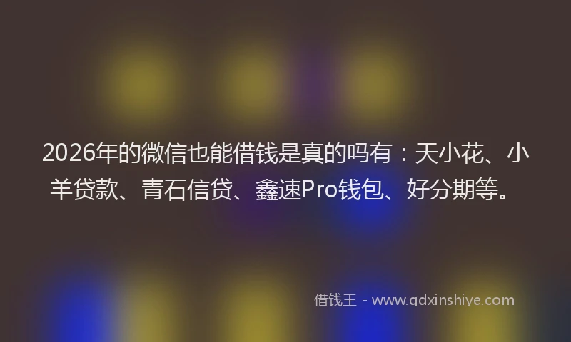 2026年的微信也能借钱是真的吗有:天小花、小羊贷款、青石信贷、鑫速Pro钱包、好分期等。