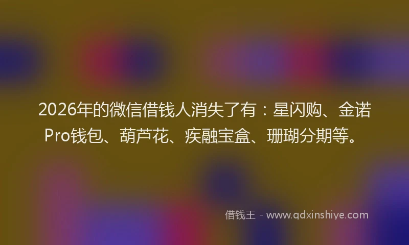 2026年的微信借钱人消失了有：星闪购、金诺Pro钱包、葫芦花、疾融宝盒、珊瑚分期等。